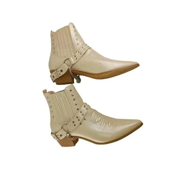 Cape Robbin Womens Ankle Boots Beige Studded Chain Pointed Toe Pull On Size 10 - Picture 4 of 9